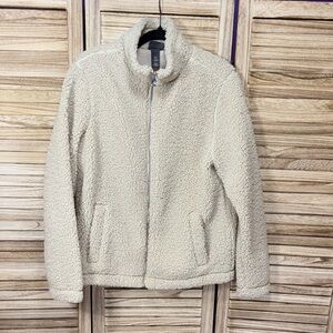 H&M Cream Teddy Zip Front Long Sleeve Jacket Size M